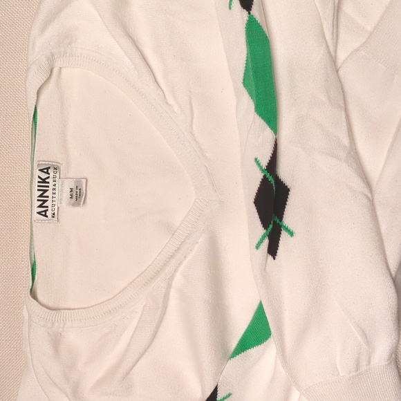 Lying sleeve argyle print white golf sweater - Picture 3 of 3